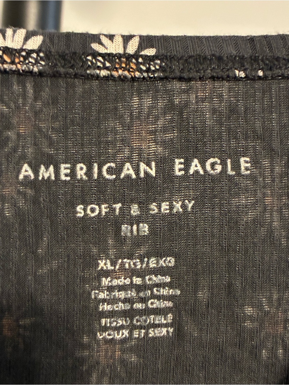 American Eagle Black Tube Top with White Daisy Print Soft & Sexy Rib XL - Picture 3 of 4
